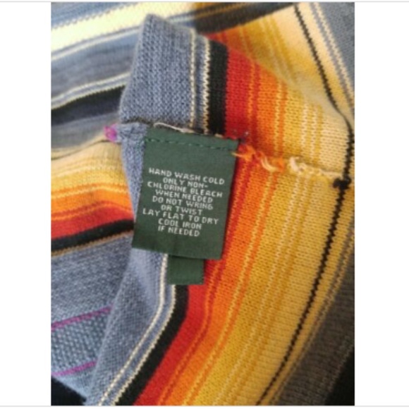LRL Lauren Jeans Co Ralph Lauren  XS Blue Multi Top Striped Shirt Southwest LS - Picture 3 of 5